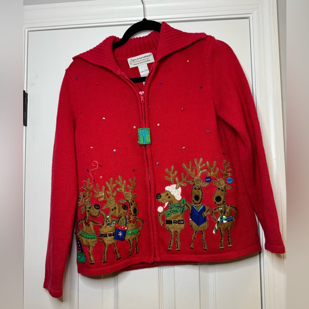 Vintage Tiara International Size Small Christmas Reindeer Cardigan